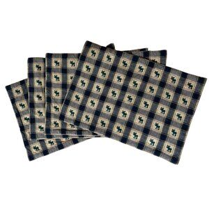 Park Designs Embroidered Moose Placemats Set of 4 Northern Exposure Print Plaid
